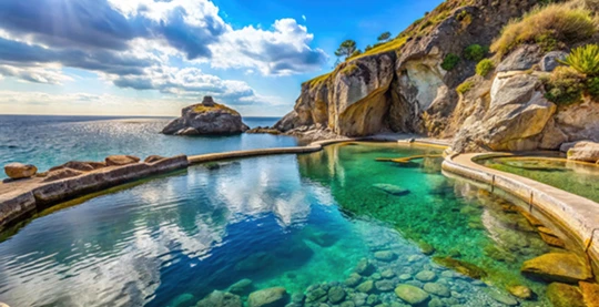 Relajación en las aguas termales, Ischia, el pueblo de pescadores