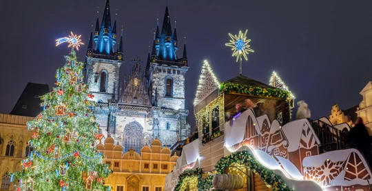 Panorama Prag und Weihnachtsmarkt